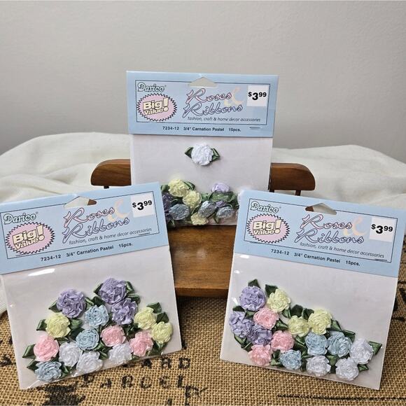 NWT Darice Rose Ribbons 3/4in Pastel Carnations Set of 3 packs 42 total - Picture 1 of 3